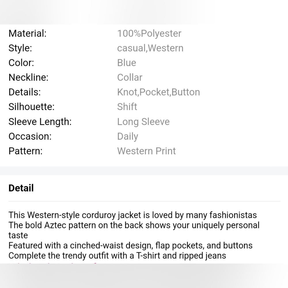 New Blue corduroy Aztec back jacket - Picture 16 of 17